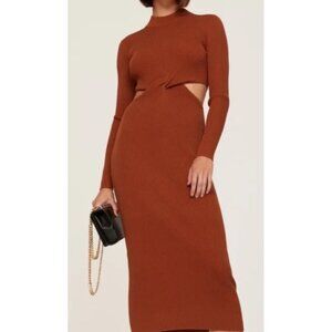 Ronny Kobo Women’s Ribbed Bodycon Midi Dress Size Medium Burnt Orange Cut Out